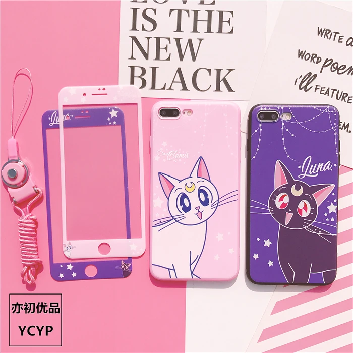 Для iPhone 7/8 + чехол Sakura Luna Cat 6/6s plus Мягкий силиконовый для телефона X/XS Max/XR Закаленное