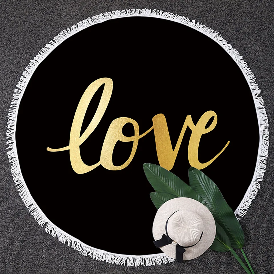 BlessLiving Eyelash Round Beach Towel Gold Black White Blanket Cute Eyes Yoga Mat With Tassel Stylish Girls Love Lips Tapestry