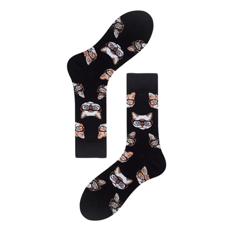 PEONFLY Harajuku Стиль Для мужчин носки темно-Цветные черные и белые клетка, горошек и рисунком кошки, счастливые носки в стиле «хип-хоп» из чесаного хлопка, Sokken