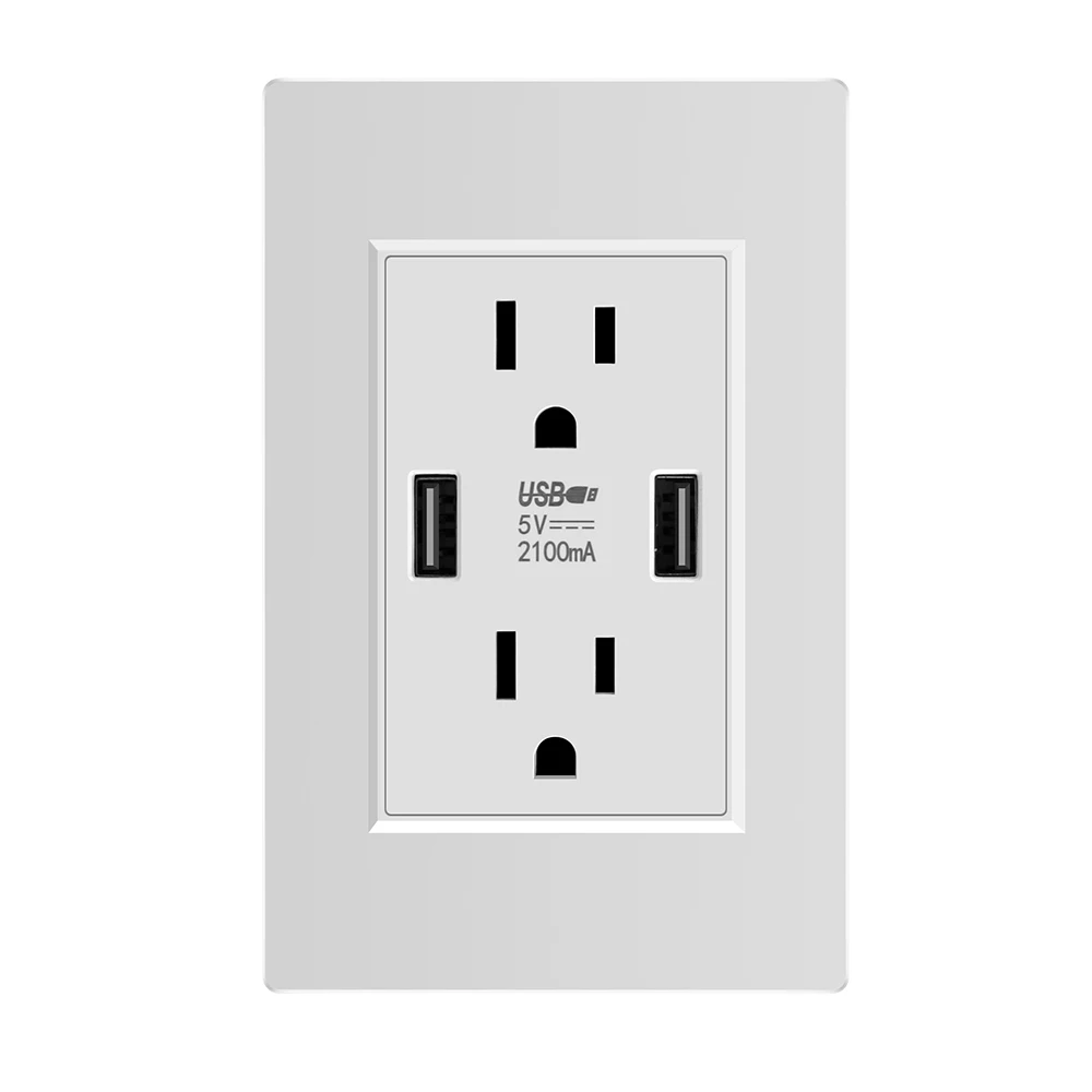 Tomada usb dupla padrão eua, tomada universal de parede dupla 2.1a receptáculo duplo resistente inviolável