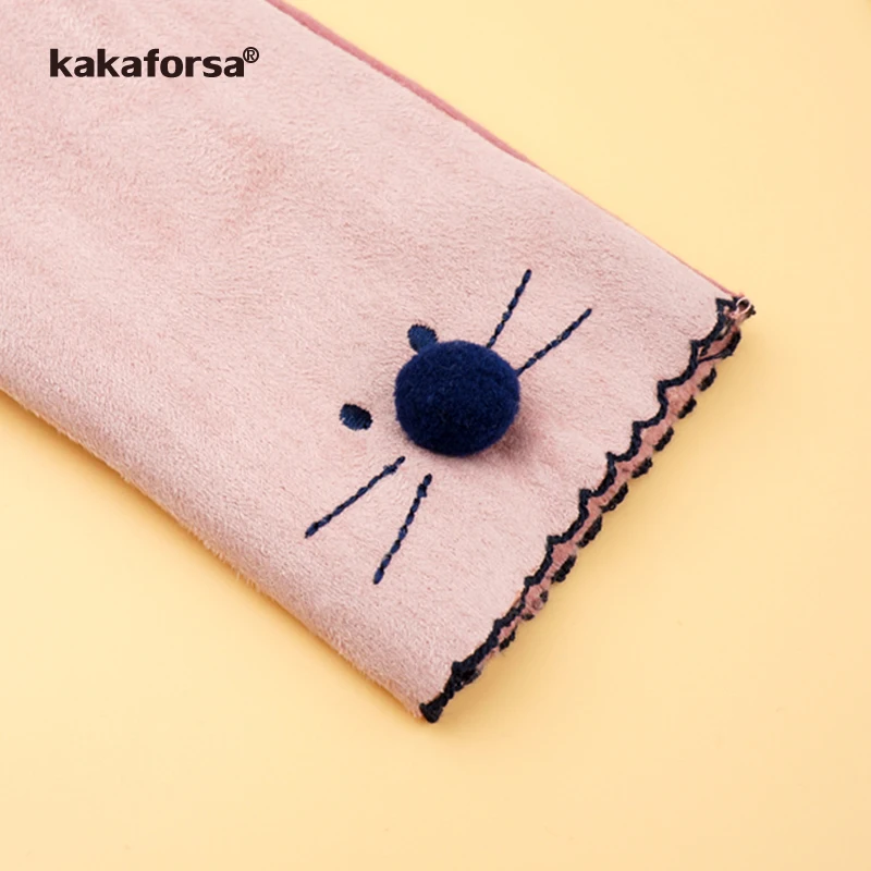 Kakaforsa элегантные женские зимние розовые теплые перчатки милые кошачьи замшевые