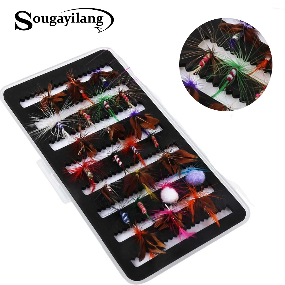 

Sougayilang 24pcs Fly Fishing Hook With Insects Different Style Fly Lures Feather Bait Trout Artificial Lure Fishing Tackle