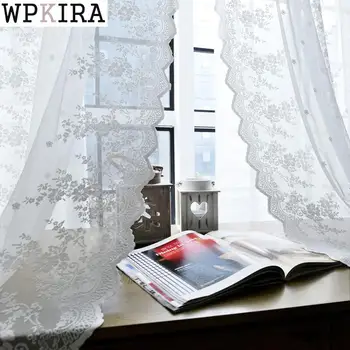 

Lace Curtains Kitchen Window Rustic Home Decor White Sheer Curtains Flower Pattern Short Tulle Drapes Single Panels ZH024&30