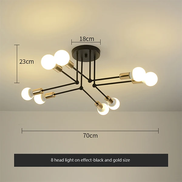 Новинка 6/8, черный/золотой кованый потолочный светильник, ретро промышленный Лофт, скандинавский купол, лампа для домашнего декора, столовая, кафе-бар - Цвет корпуса: 8 head black gold