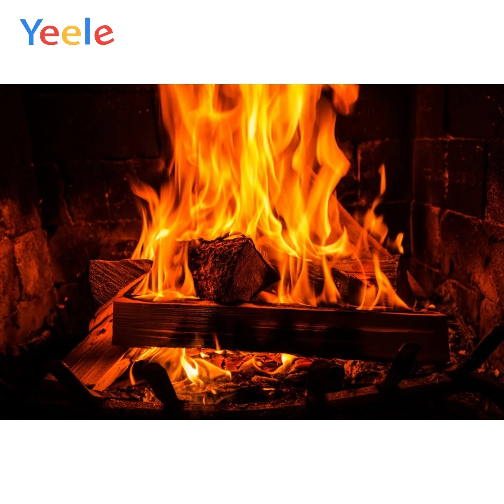 

Yeele Black Brick Fireplace Fire Firewood Portrait Photography Background Customized Photographic Backdrops for Photo Studio