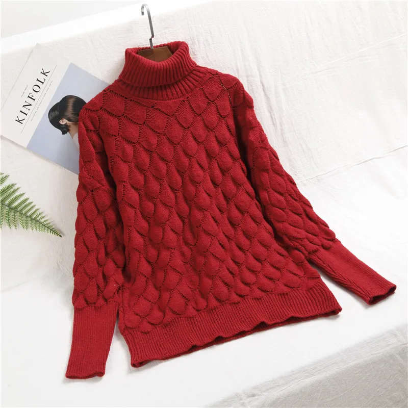 Hirsionsan, зимний женский свитер,, tutttleneck, 3D перо, вязанные пуловеры, Женский мягкий плотный теплый джемпер, Повседневный, Pull Femme