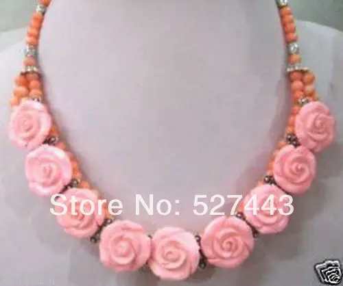 

Wholesale free shipping >>Natural real handwok pink Coral carved Rose Flower necklace pendant 18