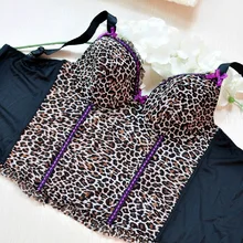 Большие размеры 90 95 100 C D чашки Винтаж пикантные леопардовым принтом блок фиолетовый Кружево Корректирующее белье Fishbone Киль тонкий живот боди