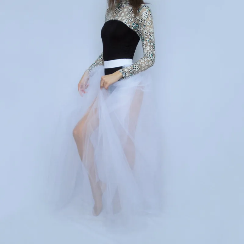 4 Layers Black Long Tutu Tulle Skirt Fashion Bride Overskirt Big Swing Floor Length Saia Longa Detachable Wedding bridesma Skirt (6)