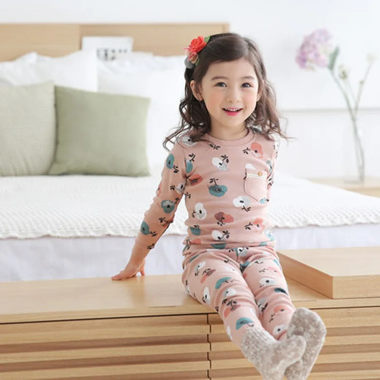 Детская одежда для сна Ночная одежда для маленьких девочек, детский пижамный комплект, топ с длинными рукавами+ штаны, костюм милая Пижама