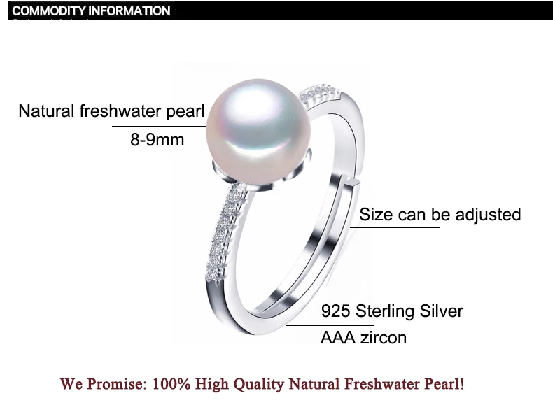 ZHBORUINI кольца с натуральным пресноводным жемчугом 8-9 мм AAA Циркон 925 пробы серебряные ювелирные изделия кольца для женщин подарок
