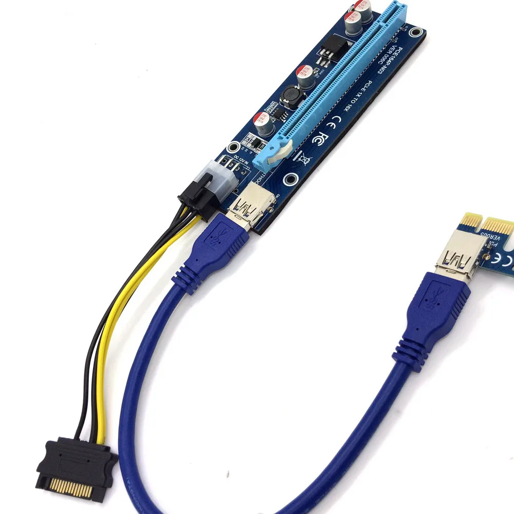 USB3.0 PCI-E Экспресс 1x к 16x Extender адаптер Riser Card SATA 6Pin адаптер 18Apr27