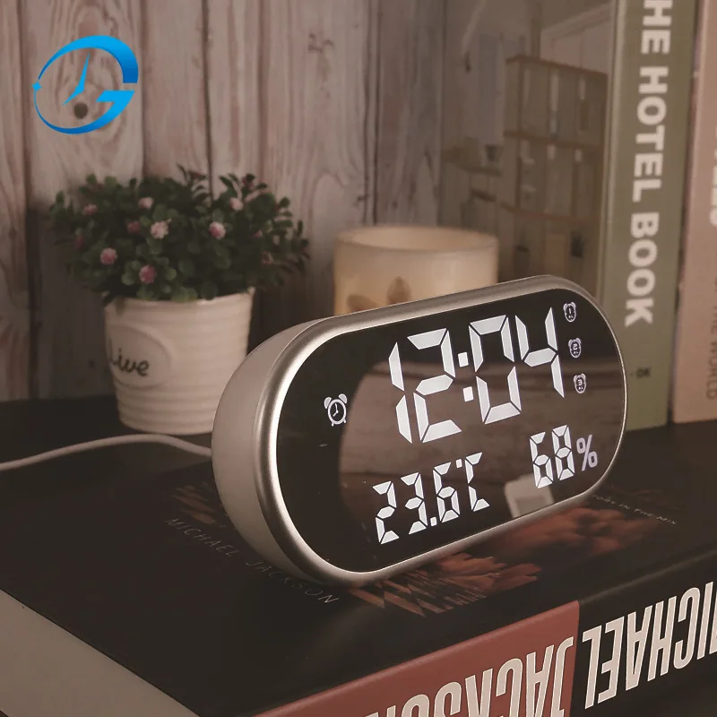 

Temperature Reveil Watch USB Electronic Table Clocks Oval Mirror Desk Clock Despertador LED Digital Alarm Clock