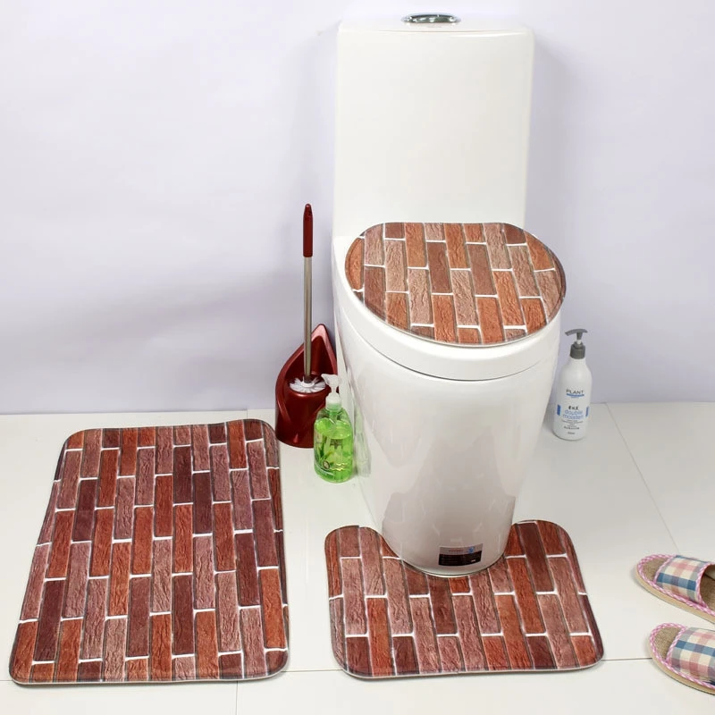 3PCS Brick 3D Printing Toilet Seat Cushion Bath Pad Toilet Cover Floor