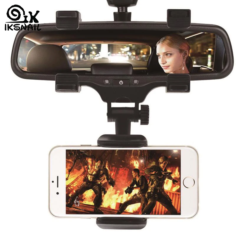 

IKSNAIL Adjustable Car Rearview Mirror Mount Phone Holder GPS Stand Universal Navigate Support Automobile Data Recorder Bracket