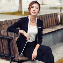 Модель на весну и осень Для женщин интервью формальная рабочая для офиса с длинным рукавом брючные костюмы для женщин OL для худого телосложения и v-образной горловиной, черная юбка Бизнес костюм S-XXL W201