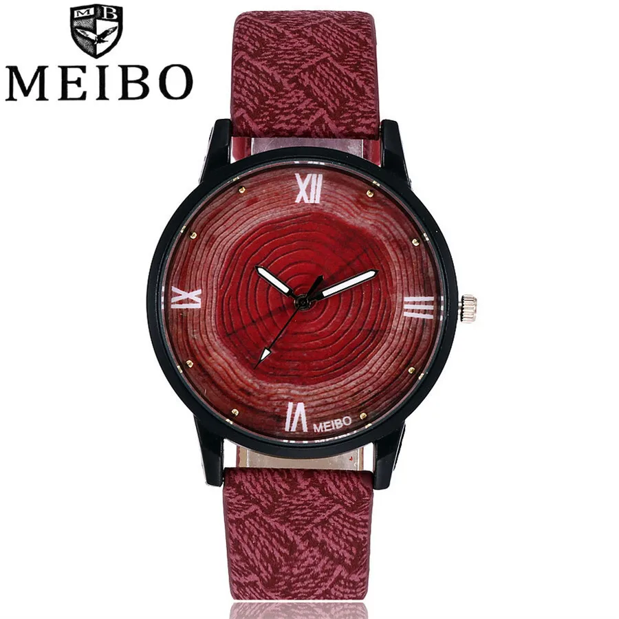 

New Wood Women Watches MEIBO Brand Vintage Leather Quartz Clock Women Fashion Simple Face Wooden Dress Watch Clock