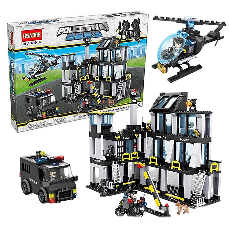 

6512 Police Series Helicopter and Car Police Station Model Block Set Building Blocks Brick Girl Kids Toys Compatible with Lepin