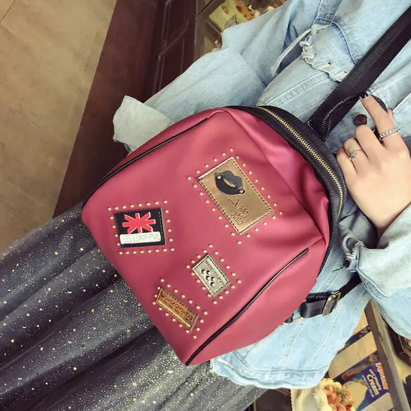 New Collection Fashionable Korean Style Female Backpack PU Stylish Rivet Badge Backpack All match Simple College