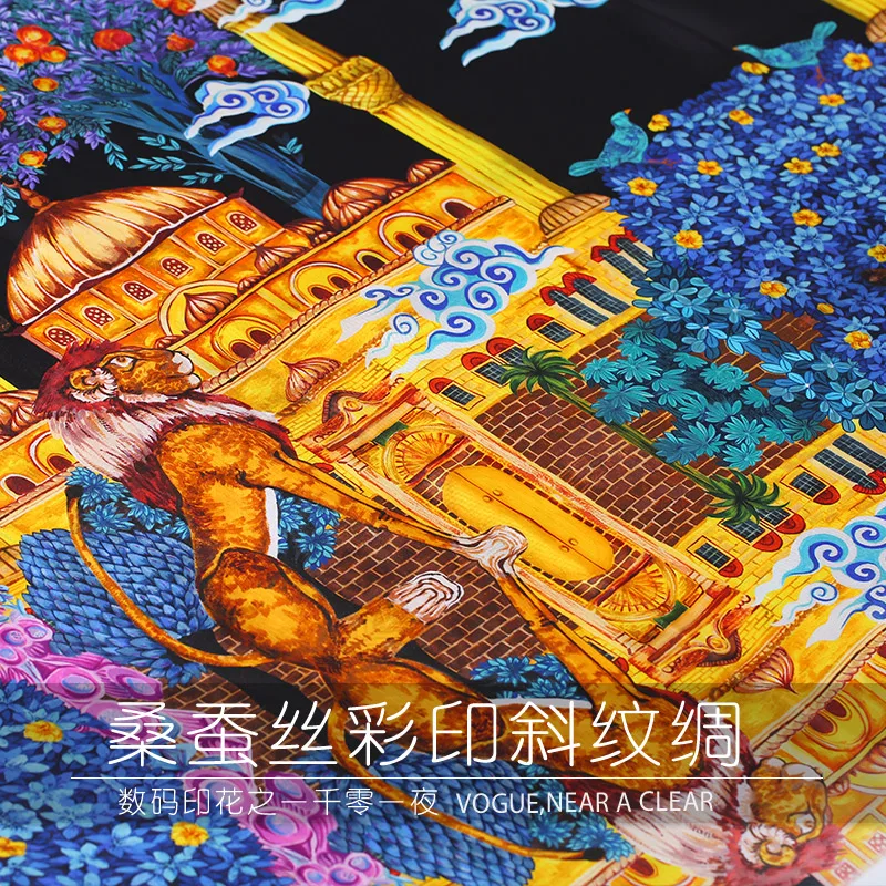 

(125 cm/lot) printed twill silk fabric for sewing pure 19 momme Mulberry silk fabrics width 55 inches satin cloth castle 1836