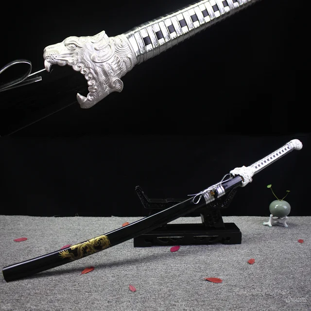 Fantasy Sword Tiger Head Silver Color Japanese Katana 1045 Carbon Steel