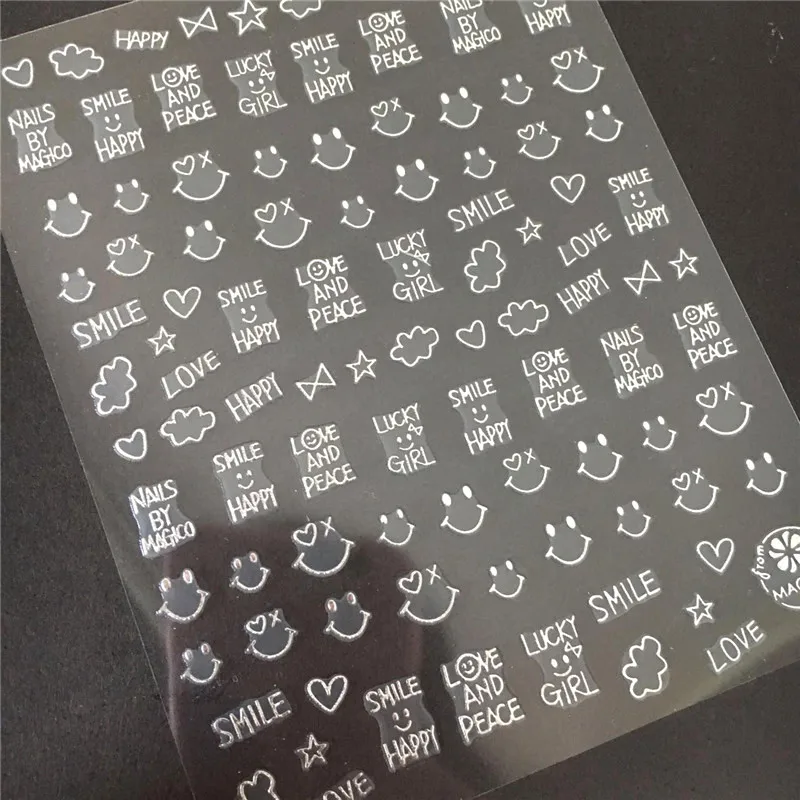 

2017 Newest 3d nail art sticker MAGICO nail 9S SILVER LETTER Template Decals Tool DIY Nail Decoration Tools