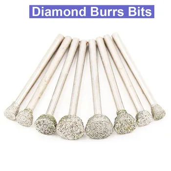 

URANN 2pcs/lot 3mm Shank Grit 60 Diamond Burrs File Dremel Burr Rotary Tool Diamond Burrs Bits Grinding Head Rotary Tool