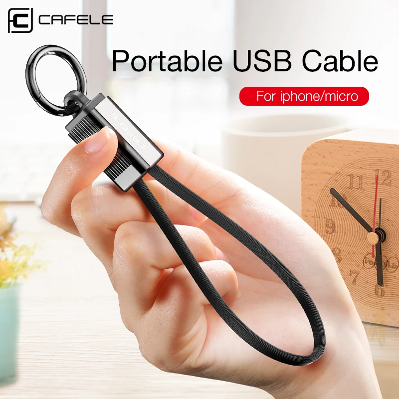 2 в 1 Micro USB кабель CAFELE для iPhone X Xr XS MAX 8 7 6s 2A Быстрая зарядка 18 см Huawei Xiaomi Мини брелок