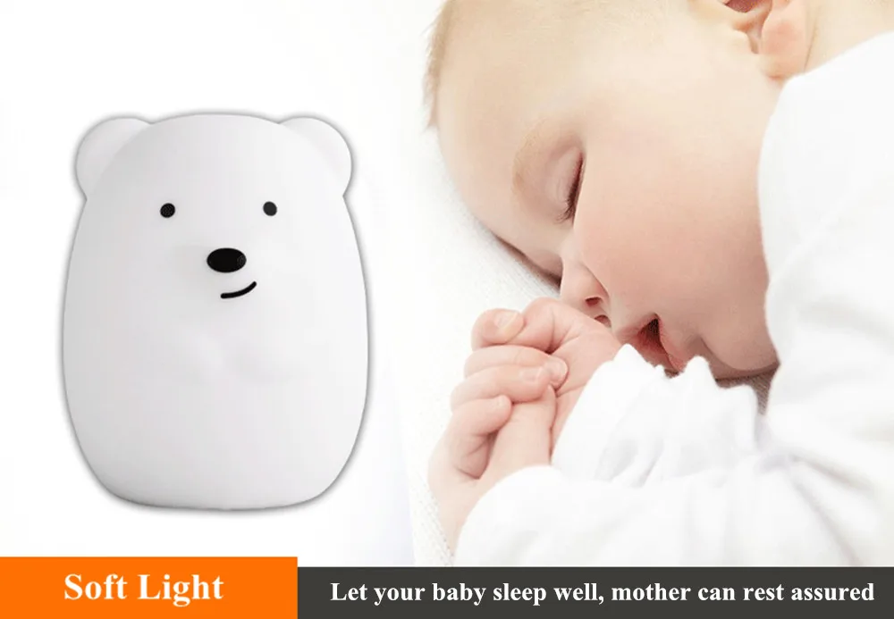 SuperNight Cute Bear Dog Monkey Fox LED Night Light Touch Sensor Colorful Silicone Cartoon Table Lamp for Children Kids Baby (11)