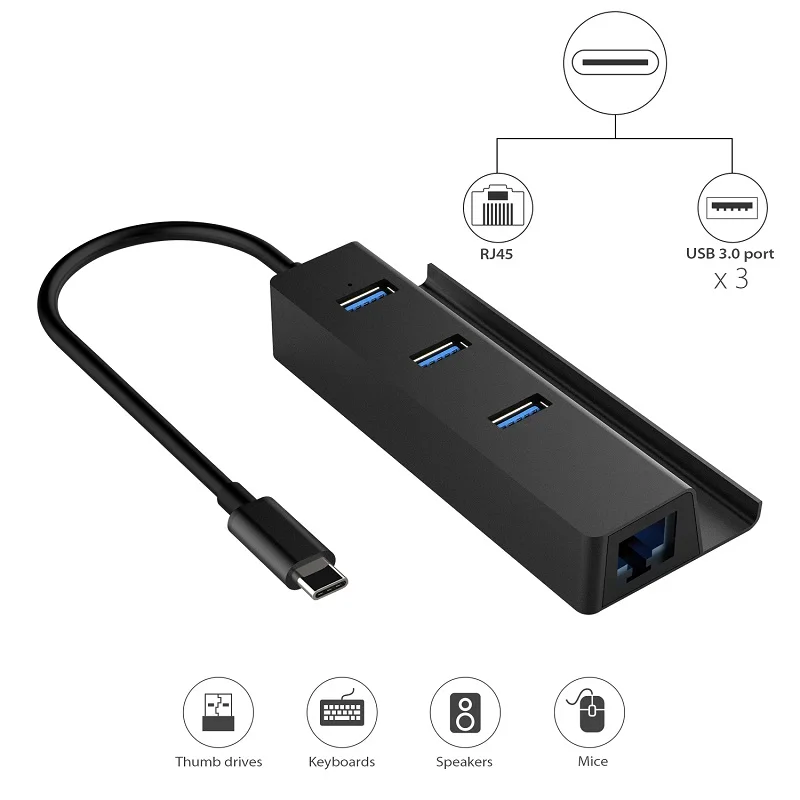 

Amkle USB C 3.1 to RJ45 Gigabit Ethernet LAN Splitter Adapter 3USB 3.0 Ports Type C Hub with Phone Holder For Macbook