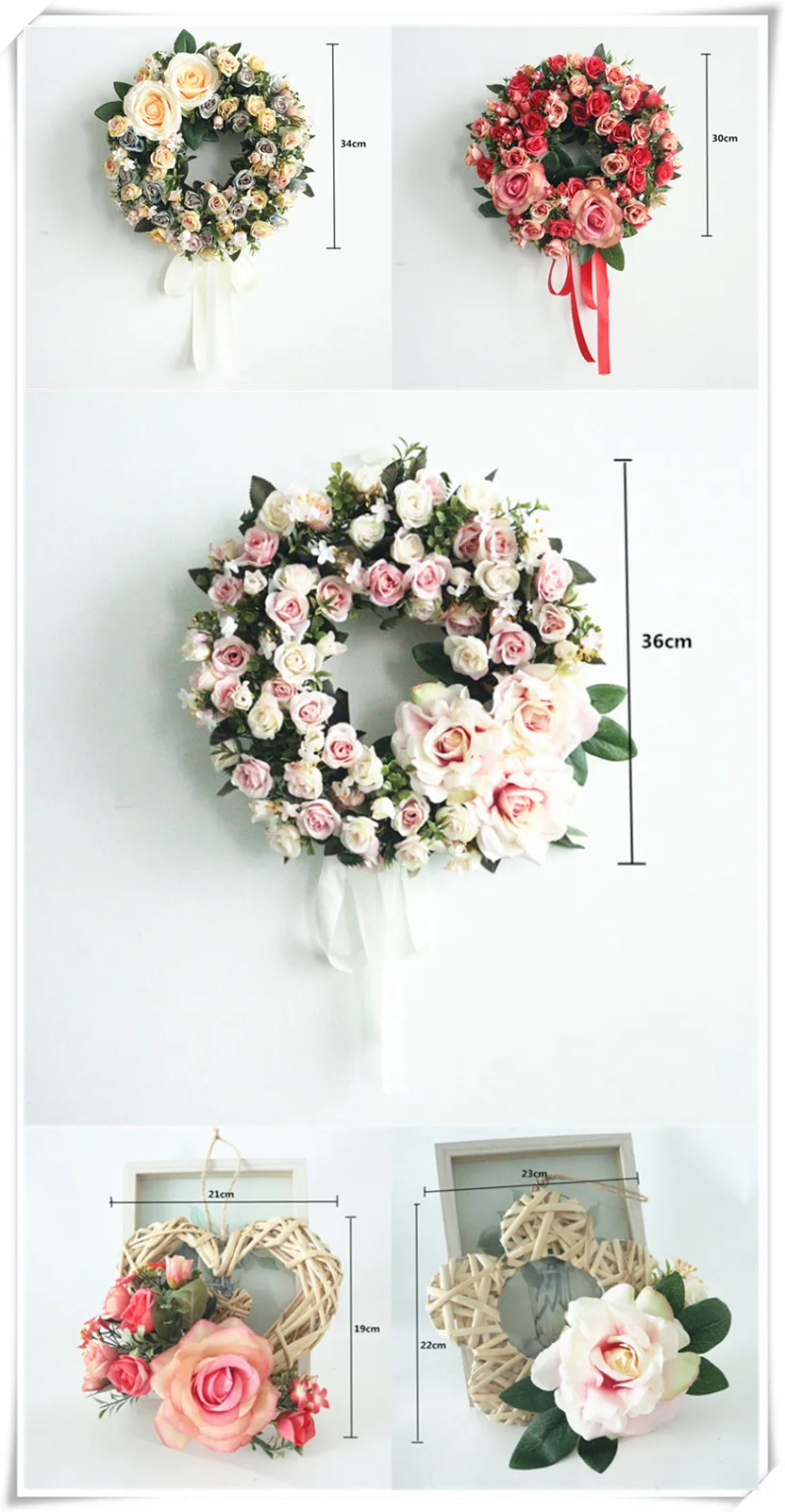 Flone Aritificial Door nocker Simulation Silk Rose Flowers Wreath Foam Straw Garland For Wedding Home Party decoration (18)_