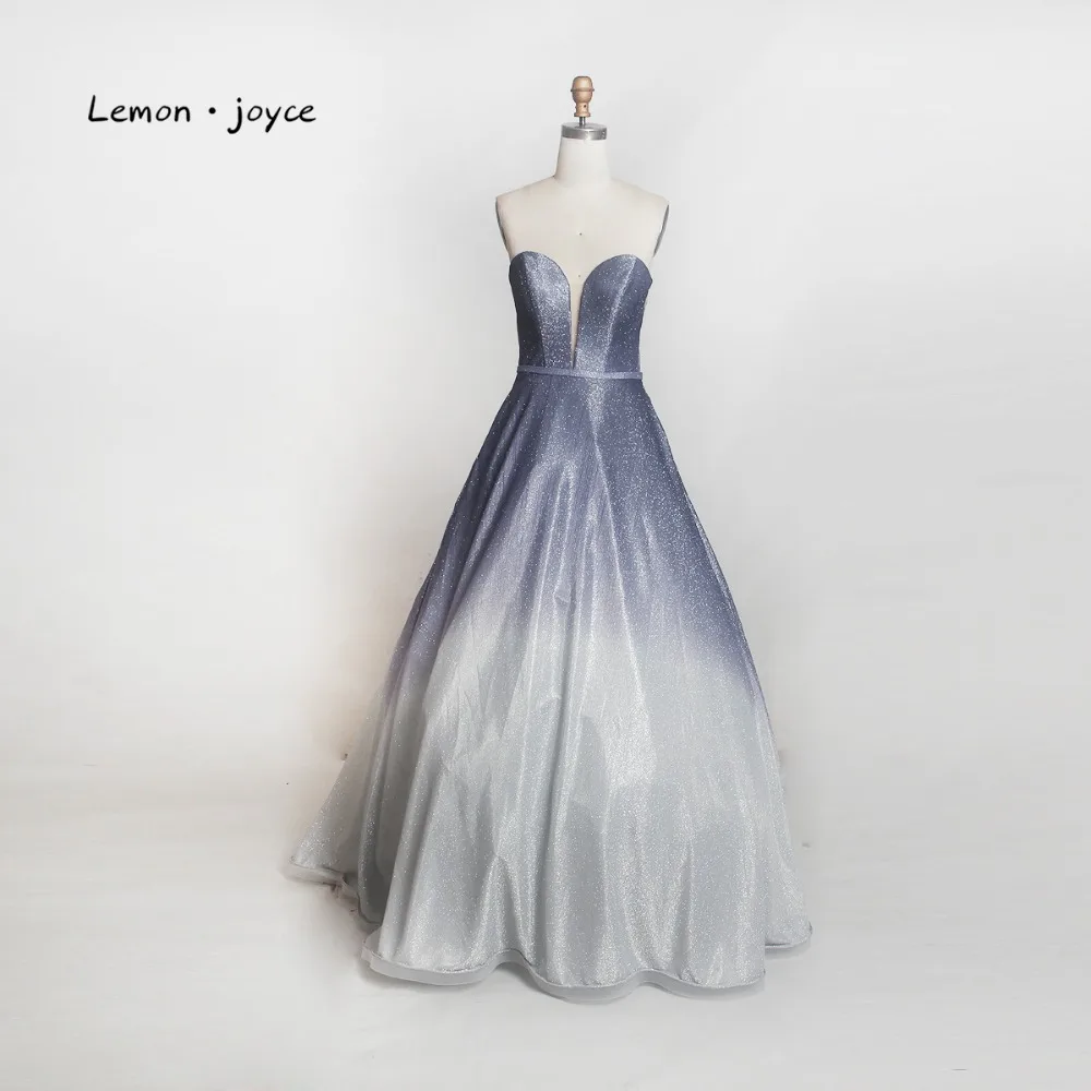 

Lemon joyce Prom Dresses Long 2019 Sexy Simple A-line Party Dress Sweetheart Contrast Color Shiny Party Gowns Plus Size