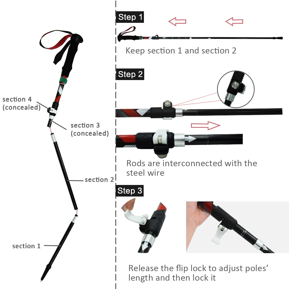 GeerTop Сверхлегкий Алюминий телескопические треккинг полюса 3-х секционный одноразовая бритва с удобной ручкой, треккинговые палки для прогулок Пеший Туризм Горный
