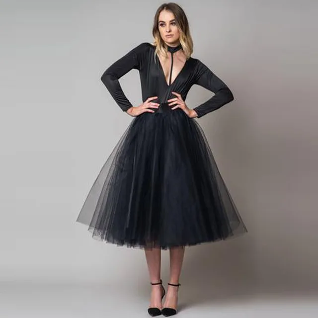 tea length black tulle skirt
