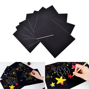 

16K Kids Colorful Painting Set Scratch Sheets Paper Magic Scratch Art Painting Paper With Drawing Stick Pens Scratch 10 Sheets