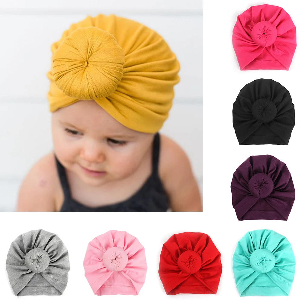Accessories Hairbands Winter Cap Kids Baby Turban Newborn Beanie Hat Ball Knot