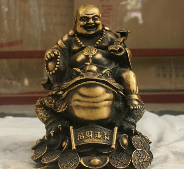 

Chinese Folk Culture Handmade Bronze Brass Statue Toad Maitreya Buddha Sculpture