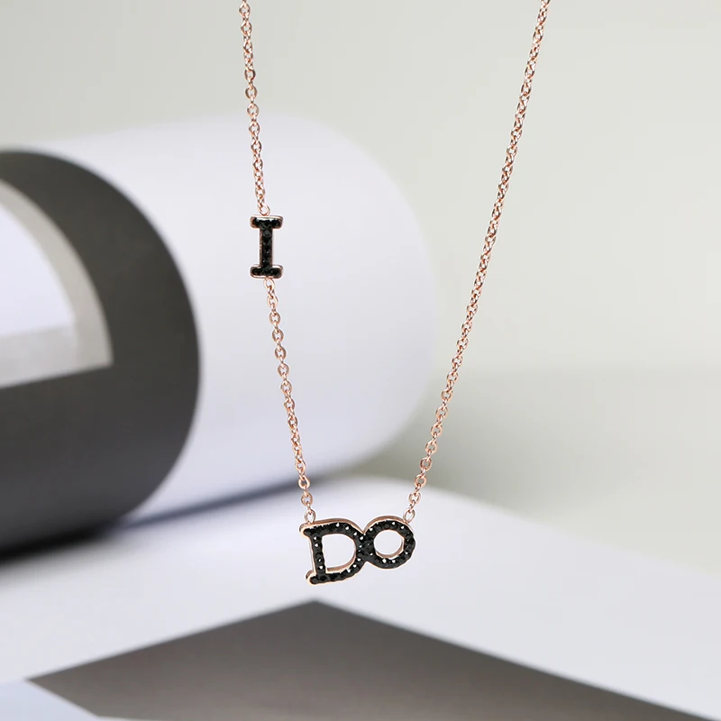 

YUN RUO Simple & Fashion Rose Gold Color I DO Pendant Necklace Titanium Steel Jewelry Woman Gift Never Fade Drop Ship Wholesale