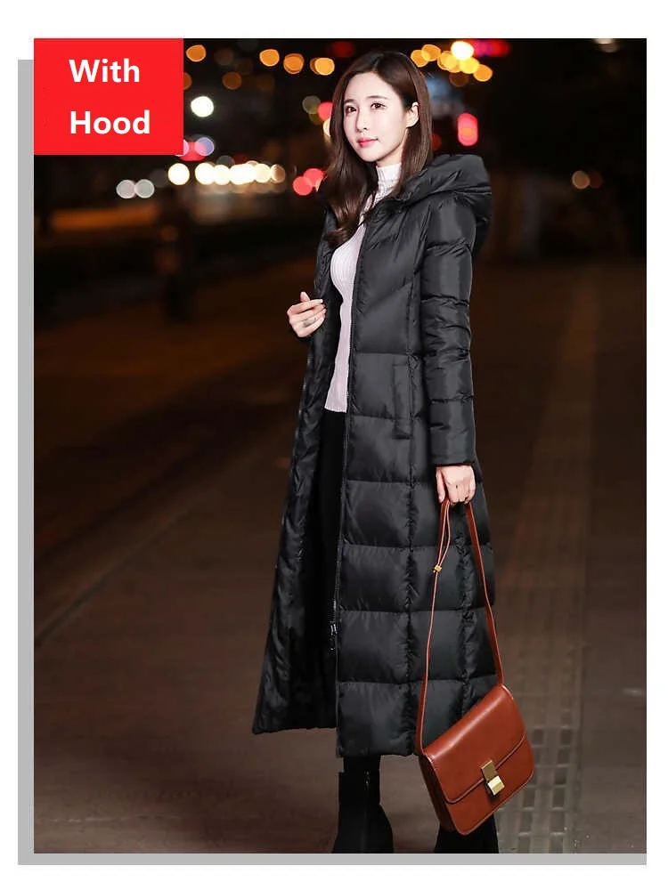 Хлопковые пуховики модное женское зимнее пальто Длинная тонкая утепленная куртка пуховик с хлопковой подкладкой верхняя одежда парки AU-155 - Цвет: With Hood