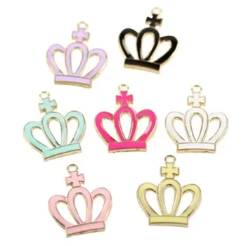 

Mini Order 20PCS Mixed Color Alloy Gold Tone Enamel Oil Drop Princess Crown Pendant Charm for DIY Jewelry Bracelet Making