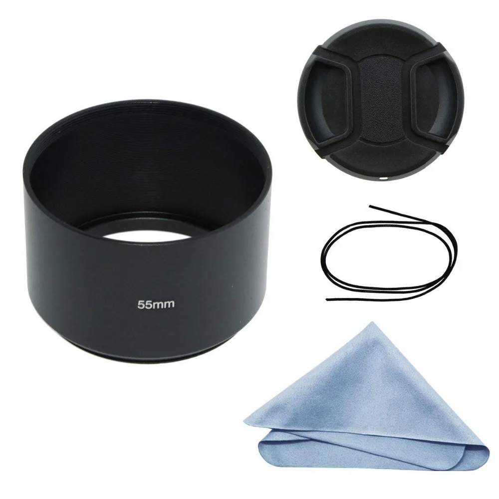 

SIOTI Camera 55mm Long Focus Metal Lens Hood+Cleaning Cloth+Lens Cap for Standard Thread Lens of for Nikon for Canon for Camera