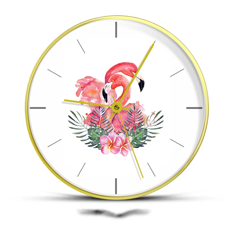 

8/12 Inch Wall Clock Ins Flamingo Pattern Needle 12 Hours Quiet Fashion Big Watch Hanging The Wall Clocks for Bedroom Cafe Decor