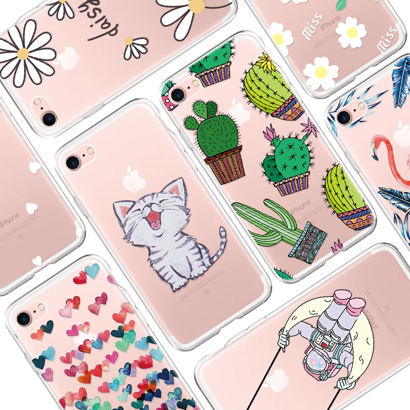 

Transparent Pattern Phone Case For iPhone XS Max XR 6 6S 7 8 PLUS X 10 XS 5 5S SE Flower Heart Cases Cover Soft TPU Coque Fundas