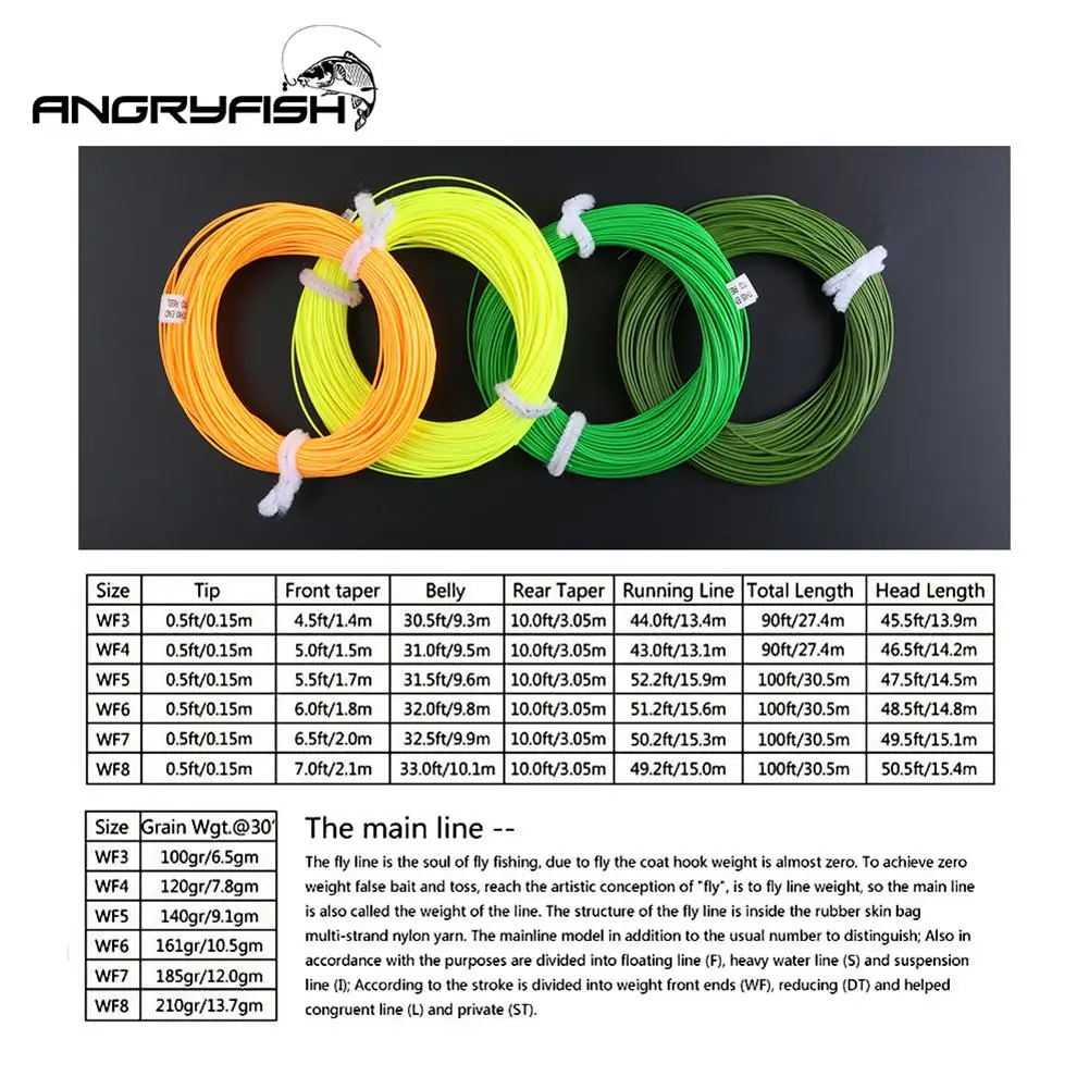 ANGRYFISH WF 6F/7F 100FT рыболовная леска для ловли рыбы Вес вперед плавающая нейлоновая