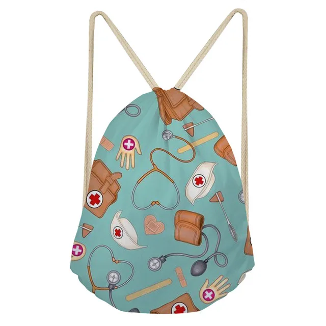 Noisydesigns Drawstring Bag for Women Cartoon Nurse Bear Pattern Cartoon School Girls Strap Bagpack Small Woman