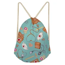 Noisydesigns Drawstring Bag for Women Cartoon Nurse Bear Pattern Cartoon School Girls Strap Bagpack Small Woman Storage Bags