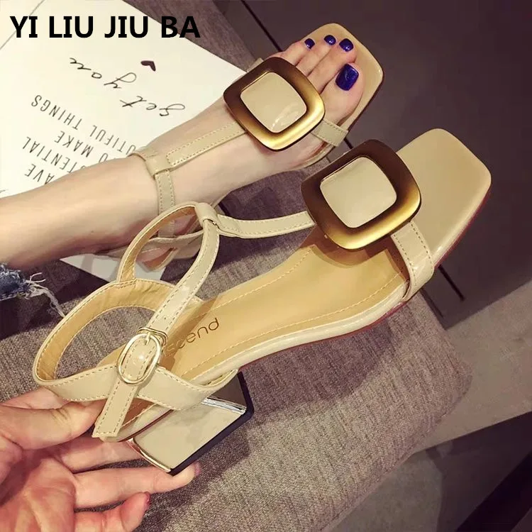 

new summer sandals women shoes Fashion Women buckle Sandals Ankle Mid Heel Block Party Open Toe Shoes women zapatos mujer **748