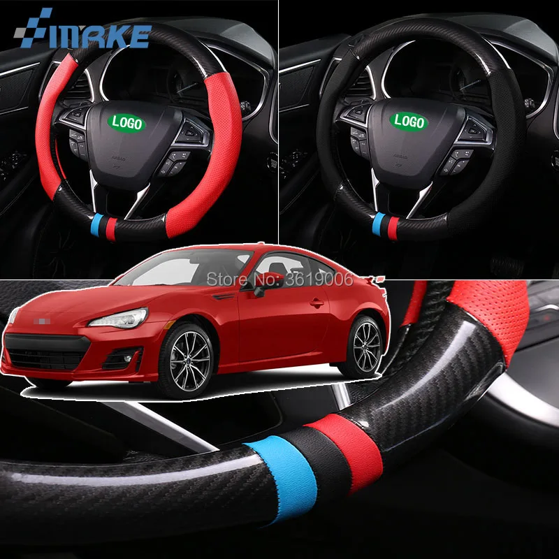 

smRKE For Subaru BRZ Steering Wheel Cover Anti-Slip Carbon Fiber Top PVC Leather Sport Style