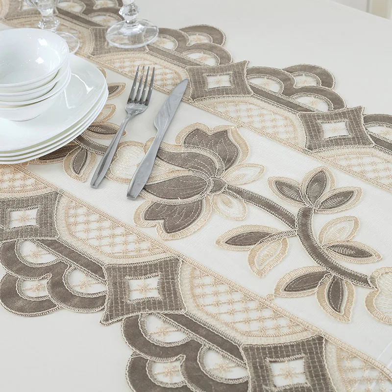 Embroidered Lace Table Runner TV Bench Stand End Table Cover Decoration 48cm x 70 120 150 180 210 250 280 310cm White Champagne Embroidered Lace Table Runner TV Bench Stand End Table Cover Decoration 48cm x 70 120 150 180 210 250 280 310cm White Champagne