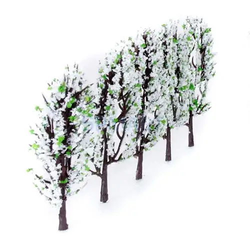 20 шт Декоративный Пейзаж Модель поезда деревья w/белые и зеленые цветы весы 1/200
